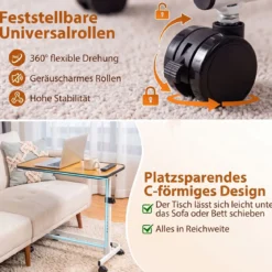 Betttisch auf Rollen mit in Mehreren Winkeln Neigbarer Platte Pflegetisch 80,5 x 40,5 x 73-94 cm Natur