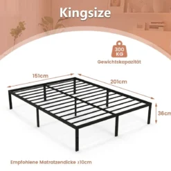 Bett 160 x 200 cm Bettgestell aus Metall Bettrahmen Metallbett Doppelbett Schwarz