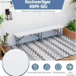Bierbank klappbar 180 x 30 x 43cm Klappbank aus Kunststoff Bierzeltbank mit Tragegriff Weiß