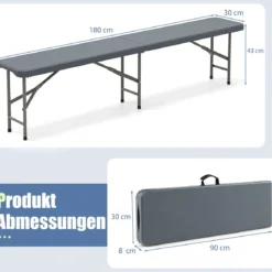 Bierbank klappbar 180 x 30 x 43 cm Klappbank aus Kunststoff Bierzeltbank mit Tragegriff Faltbank Sitzbank bis 600 kg belastbar Grau