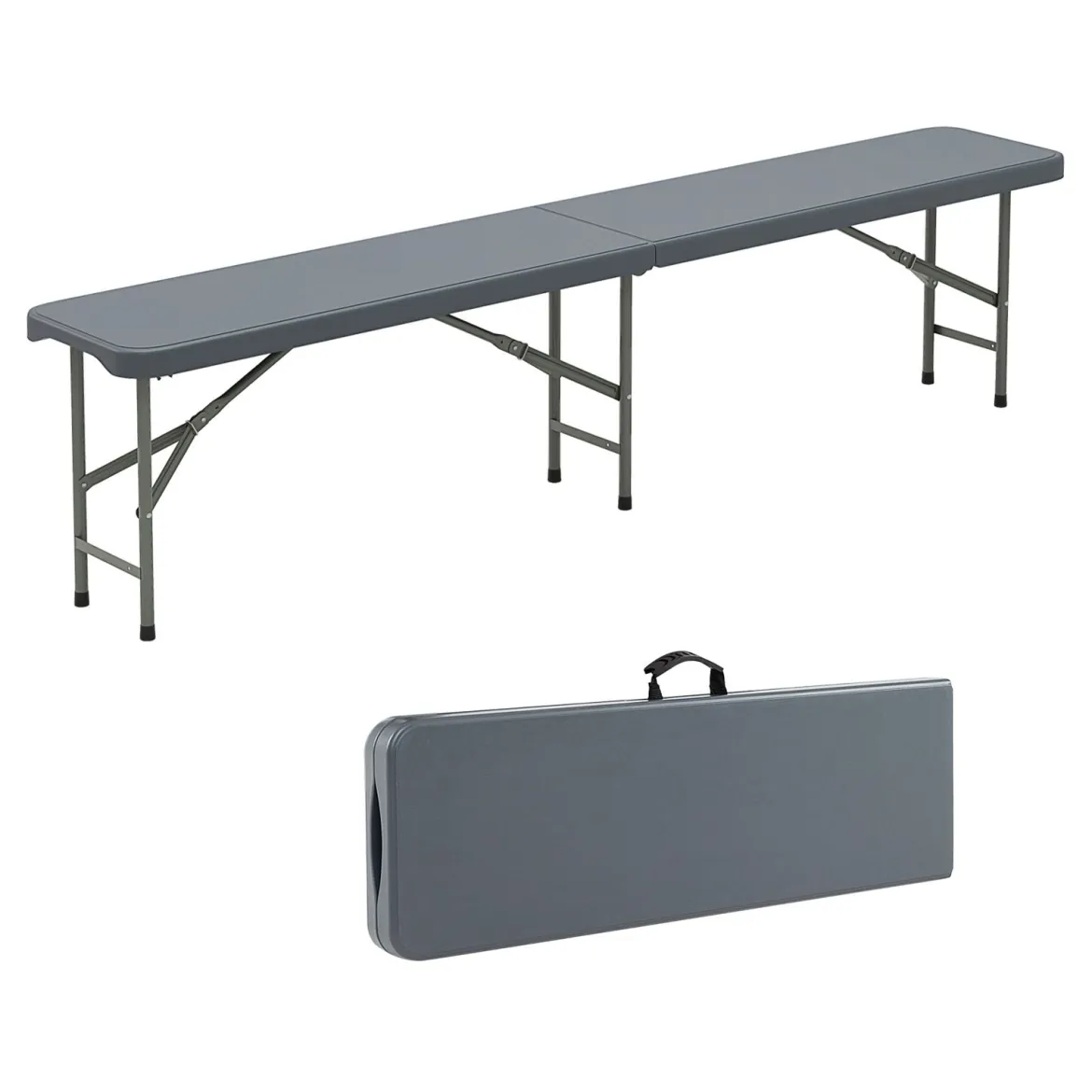 Bierbank klappbar 180 x 30 x 43 cm Klappbank aus Kunststoff Bierzeltbank mit Tragegriff Faltbank Sitzbank bis 600 kg belastbar Grau