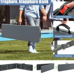Bierbank klappbar 180 x 30 x 43 cm Klappbank aus Kunststoff Bierzeltbank mit Tragegriff Faltbank Sitzbank bis 600 kg belastbar Grau