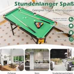 Billardtisch klappbar Billiard Tisch mit Zubehörset Pooltisch mit 2 Queues 2 Kreiden Dreieck & Bürste 122 x 64 x 78 cm Grün