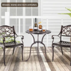 Bistrotisch aus Aluminiumguss wetterfester Balkontisch mit Schirmloch 61 x 61 x 71 cm Kupferrot