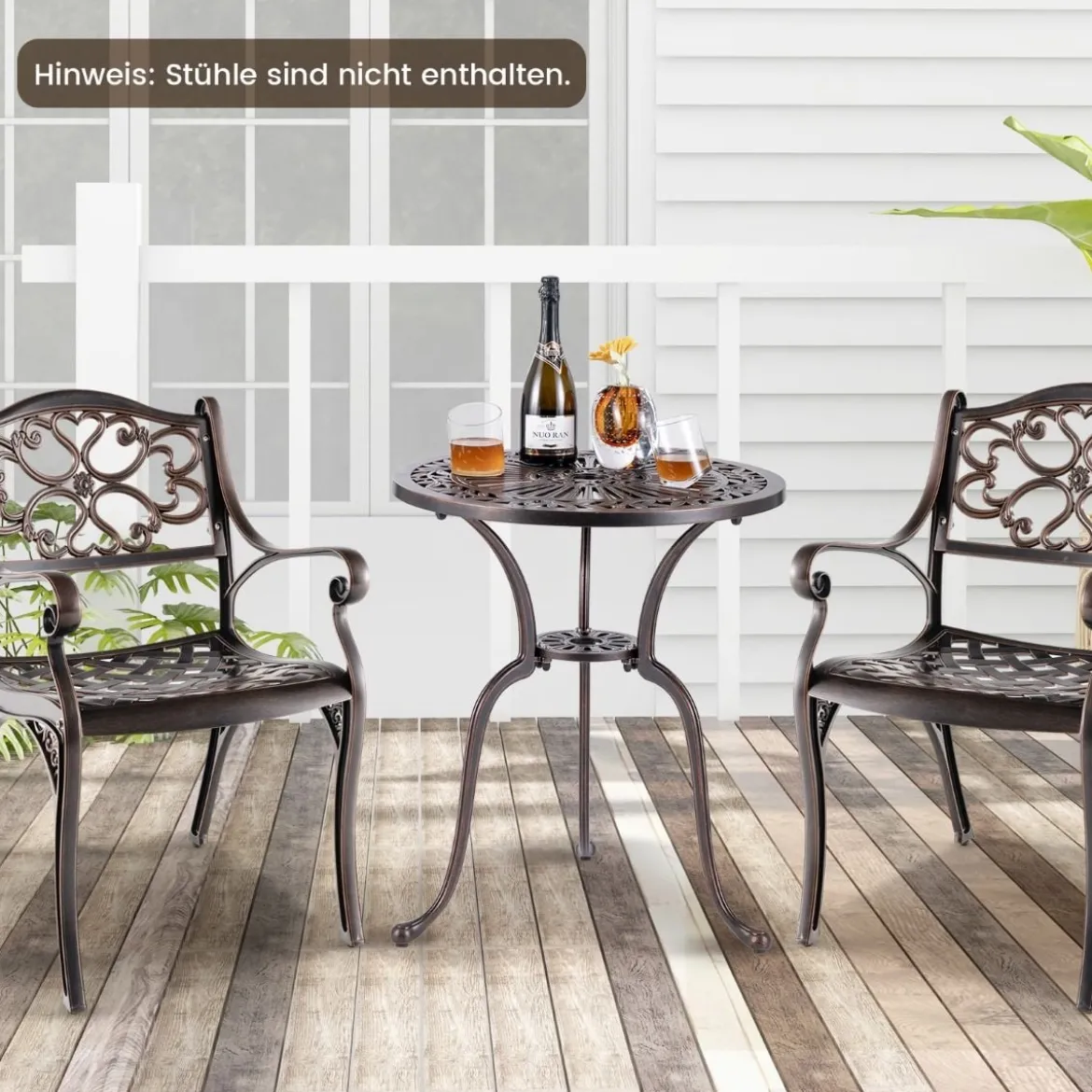 Bistrotisch aus Aluminiumguss wetterfester Balkontisch mit Schirmloch 61 x 61 x 71 cm Kupferrot