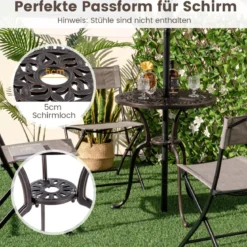 Bistrotisch aus Aluminiumguss wetterfester Balkontisch mit Schirmloch 61 x 61 x 71 cm Kupferrot