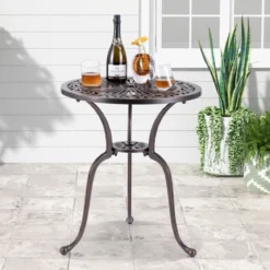 Bistrotisch aus Aluminiumguss wetterfester Balkontisch mit Schirmloch 61 x 61 x 71 cm Kupferrot