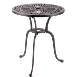 Bistrotisch aus Aluminiumguss wetterfester Balkontisch mit Schirmloch 61 x 61 x 71 cm Kupferrot