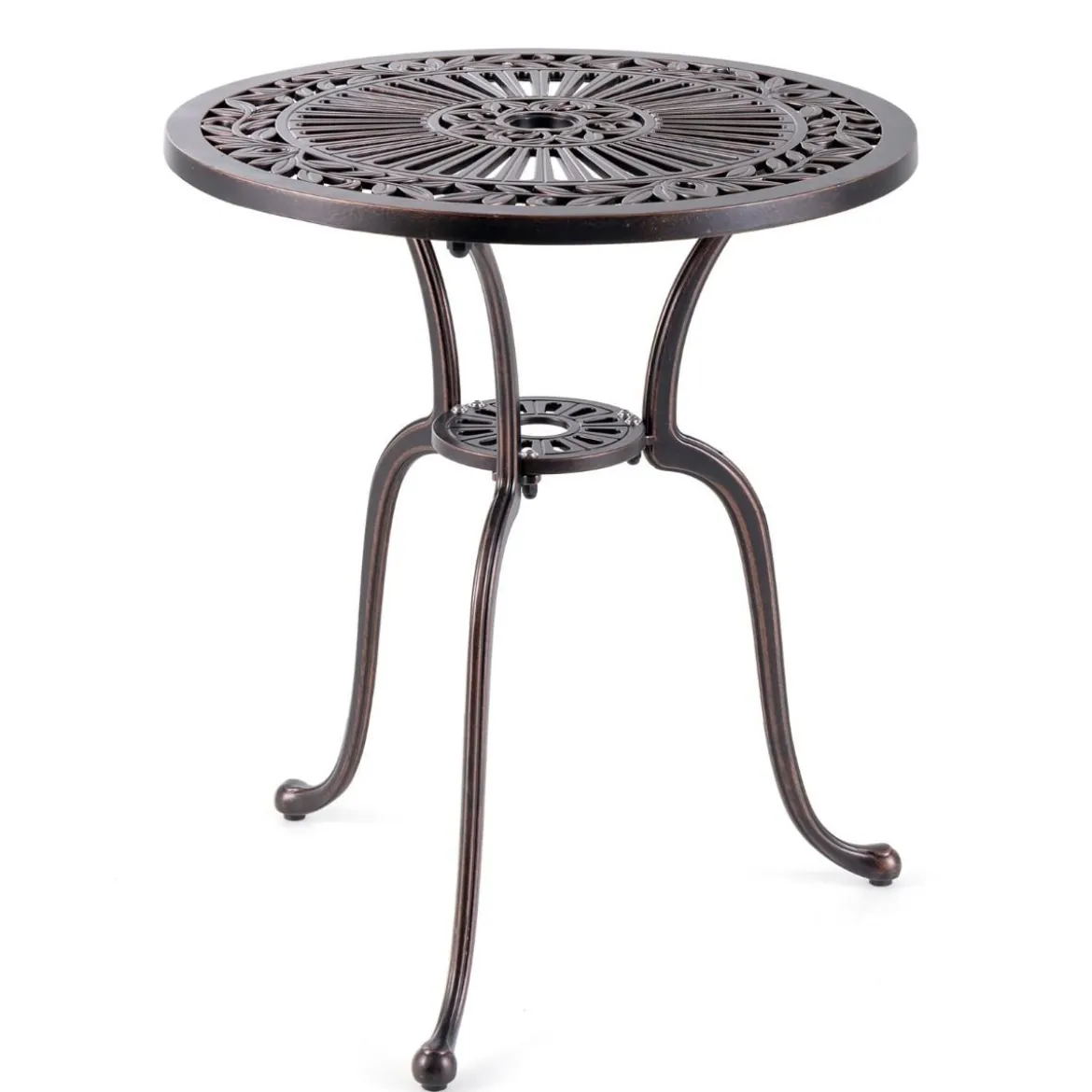 Bistrotisch aus Aluminiumguss wetterfester Balkontisch mit Schirmloch 61 x 61 x 71 cm Kupferrot