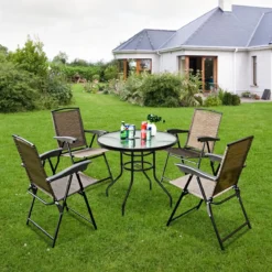 Bistrotisch aus Metall mit Schirmloch & Verdickter Glasplatte Gartentisch Glastisch Schwarz