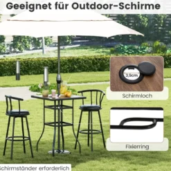 Bistrotisch mit Schirmloch & Tischplatte in Holzoptik Gartentisch Quadratischer Balkontisch