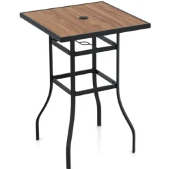 Bistrotisch mit Schirmloch & Tischplatte in Holzoptik Gartentisch Quadratischer Balkontisch