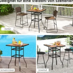 Bistrotisch mit Schirmloch & Tischplatte in Holzoptik Gartentisch Quadratischer Balkontisch