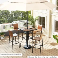 Bistrotisch mit Schirmloch & Tischplatte in Holzoptik Gartentisch Quadratischer Balkontisch