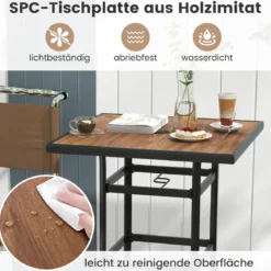 Bistrotisch mit Schirmloch & Tischplatte in Holzoptik Gartentisch Quadratischer Balkontisch