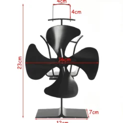 4 Blätter Schwarz Ofenventilator Kaminlüfter Ventilator mit USB
