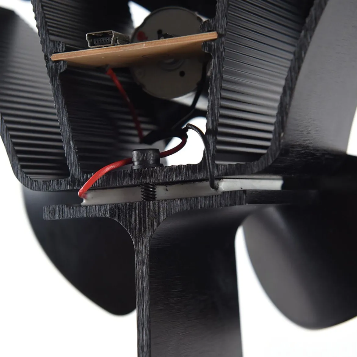 4 Blätter Schwarz Ofenventilator Kaminlüfter Ventilator mit USB
