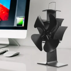 4 Blätter Schwarz Ofenventilator Kaminlüfter Ventilator mit USB