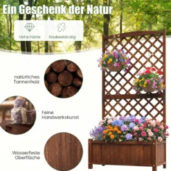 Blumenkasten Hochbeet aus Tannenholz Pflanzkasten mit Rankgitter für Kletterpflanzen