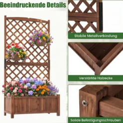 Blumenkasten Hochbeet aus Tannenholz Pflanzkasten mit Rankgitter für Kletterpflanzen