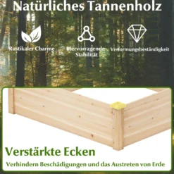 Blumenkasten Hochbeet Holz Pflanzkasten quadratisch Gartenbeet mit offenem Boden Pflanzbeet für Garten Rasen Terrasse Balkon 102 x 102 x 30 cm Natur