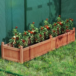 Blumenkasten Hochbeet Holz Pflanzkasten mit Trennwand Entwässerungslöchern & Vliesstofffolie Gartenbeet Pflanzbeet 227 x 59,5 x 40 cm Braun