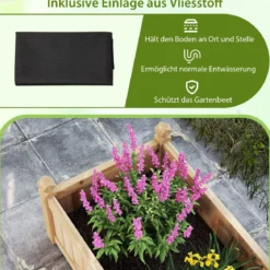 Blumenkasten Hochbeet Holz Pflanzkasten mit Trennwand Entwässerungslöchern & Vliesstofffolie Gartenbeet Pflanzbeet 227 x 59,5 x 40 cm Natur