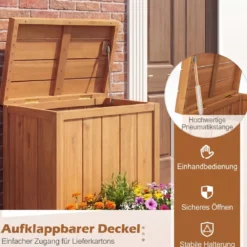 Blumenkasten mit Gartenbox & Deckel Auflagenbox mit Pflanzkübel aus Holz Paketbox Natur