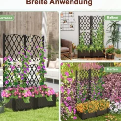 Blumenkasten mit Rankgitter Pflanzkasten für Kletterpflanzen Hochbeet mit Spalier 80 x 40 x 122 cm Braun