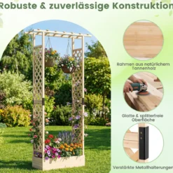Blumenkasten mit Rankgitter Pflanzkasten mit Rankhilfe & Hängendem Dach Sichtschutz Natur