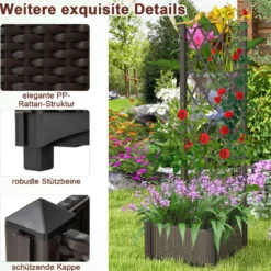 Blumenkasten mit Rankgitter Pflanzkasten für Kletterpflanzen Hochbeet mit Spalier 40 x 40 x 122 cm Braun