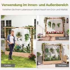 Blumenkasten mit Rankgitter & Hängendem Dach Pflanzkasten Hochbeet Pflanzkübel Natur