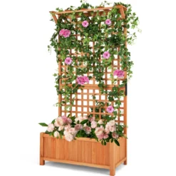 Blumenkasten mit Spalier & Dach & Rankgitter & Drainagelöchern Pflanzkasten Gartenspalier