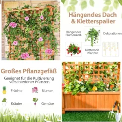 Blumenkasten mit Spalier & Dach & Rankgitter & Drainagelöchern Pflanzkasten Gartenspalier