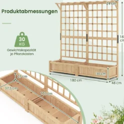 Blumenkasten mit Spalier & Dach Tannenholz Pflanzkasten mit Rankgitter Gartenspalier Natur