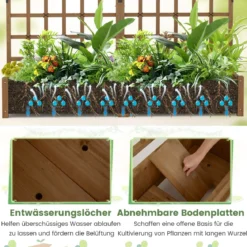 Blumenkasten mit Spalier & Dach Tannenholz Pflanzkasten mit Rankgitter Gartenspalier Braun