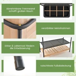 Blumenkasten mit Spalier & 2 Stufigen Regalen & Abnehmbarer Trennwand 80 x 38 x 150 cm