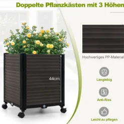 Blumenkasten Rosenbogen Spalier 2 Pflanzkästen auf Rollen Gartenpergola Gartenbogen Metall 200 x 42 x 200 cm Schwarz
