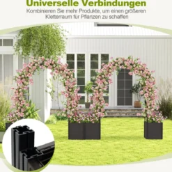 Blumenkasten Rosenbogen Spalier 2 Pflanzkästen auf Rollen Gartenpergola Gartenbogen Metall 200 x 42 x 200 cm Schwarz