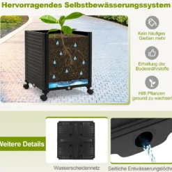Blumenkasten Rosenbogen Spalier 2 Pflanzkästen auf Rollen Gartenpergola Gartenbogen Metall 200 x 42 x 200 cm Schwarz