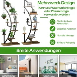 Blumenregal 6-Stufiger Metall-Pflanzenständer in Halbmondform (2 Stück)