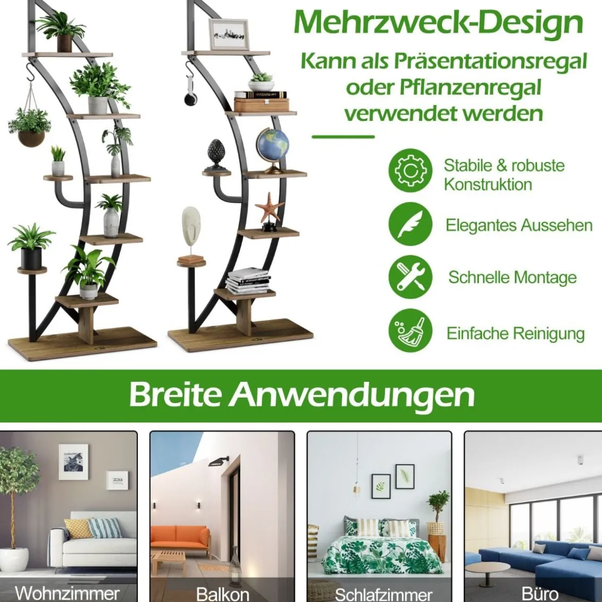 Blumenregal 6-Stufiger Metall-Pflanzenständer in Halbmondform (2 Stück)