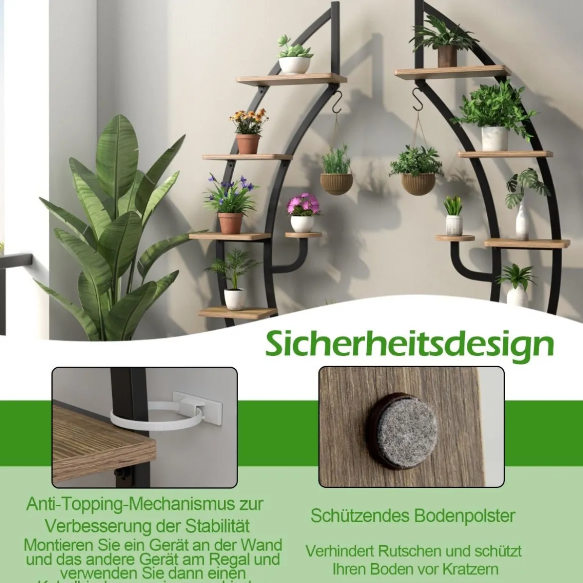 Blumenregal 6-Stufiger Metall-Pflanzenständer in Halbmondform (2 Stück)