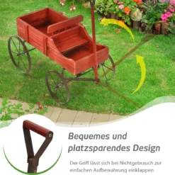 Blumenständer Holzwagen Pflanzwagen Blumenwagen mit Rädern aus Metall 62 x 34 x 60 cm Grau/Rot/Braun/Grün/Blau