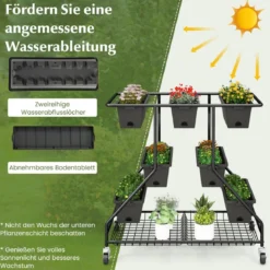 Blumenständer mit Blumenkästen Blumentreppe mit Rollen 100 x 56 x 99 cm Schwarz