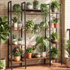 Blumenständer mit Wachstumslicht aus Holz & Metall 10 Ebenen Pflanzenständer Pflanzenregal