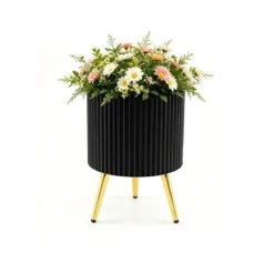 Blumentopf aus Metall Pflanzkübel mit 3 Standbeinen & Drainagelöchern Runder Übertopf 35 x 35 x 53,5 cm