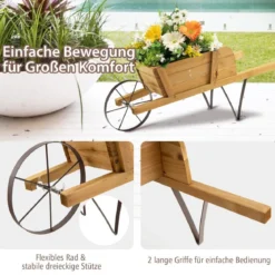 Blumenwagen Blumenschubkarre für den Innen- und Außenbereich 69,5 x 26 x 29,5 cm Walnuss