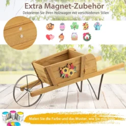 Blumenwagen Blumenschubkarre für den Innen- und Außenbereich 69,5 x 26 x 29,5 cm Walnuss