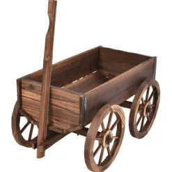 Blumenwagen Holz Pflanzwagen mit 4 Rädern Blumenkarre 120 x 43x 53,5 cm Braun